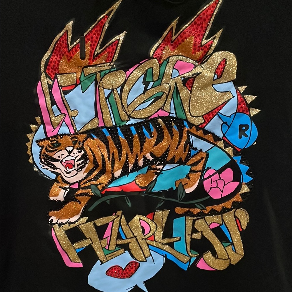 Le Tigre Kids Black Fearless Graphic Hoodie NWT